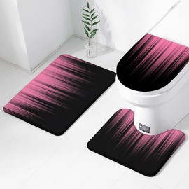 AAtter 4 Piece Pink and Black Shower Curtain Set Ombre Cute Teen Girls Two Tone Designer Preppy 60Wx72L Curtains Decor with Non-Slip Rugs, Toilet Lid Cover and Bath Mat Bathroom Accessories, Fashion