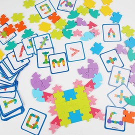 Sizkii Wooden Shapes Puzzles for Toddler (65Pcs), Montessori Toy Interesting Logic Game Wood Geometric Jigsaw Puzzles Shape Numbers Letters Puzzles Learning Preschool Educational Toy Birthday Gift