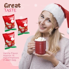 4E's Novelty 50 Packs "Snowman Soup" Mini Marshmallow Packets, Vanilla Flavored, 14 Marshmallows in Each Bag, Bulk Individually Wrapped Christmas Marshmallows For Hot Chocolate Bar Supplies Party Treats