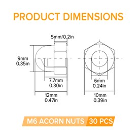 Lyeteung 30 Pieces M6 Hexagonal Acorn Nuts Stainless Steel Hex Acorn Dome Head Hex Nuts for Screws Bolts