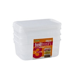 Décor 002457-006 Oblong Tell Fresh Food Storage Container, 1L, Pack of 3, Clear