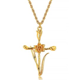 APMUTSS Cross Necklace for Women, Dainty Birth Flower Necklace 18K Gold Plated Trendy Stainless Steel Chain Jewelry