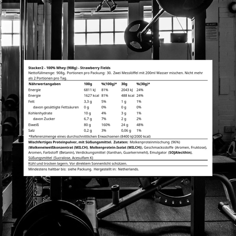 Stacker2 100% Whey Protein Proteinshake Eiweißshake Eiweiß Bodybuilding (Strawberry 908
