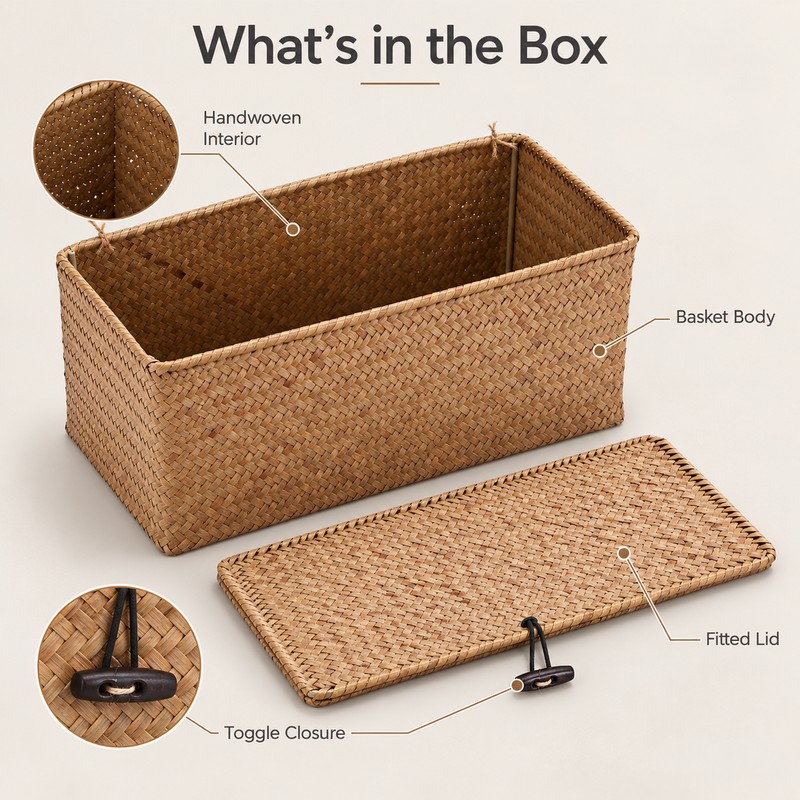 Women Storage Basket with Lid for Home Organization – Handmade