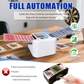 Smart Automatic Card Shuffler 1-2 Deck, Rechargeable Built-in 2000mAh Battery, Adehoei Electric Shuffling Machine for Poker, UNO, Blackjack, Skip-Bo, Phase 10, Texas Hold'em (White)