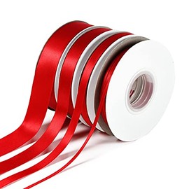 AE Amelia Ella - Red - 6mm x 50 Metre Reels - Double Sided Satin Ribbon for Arts-Crafts, Gift Package Wrapping Sewing Trim Christmas Wedding Birthday Valentine's Day