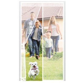 Fiberglass Magnetic Screen Door, Anti Mosquito Mesh Fly Curtain with Full Frame Hook&Loop Easy to Install Fiberglass Mesh Curtain Anti Mosquito (90x210 cm, White)