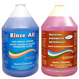 Quality Chemical Heavy Duty Liquid Alkaline Commercial Dishwasher Detergent (1 Gallon) - Rinse All/Commercial Industrial Grade Rinse Aid/Dishwasher Rinse Aid, heat and cool dry Finish (1 Gallon)