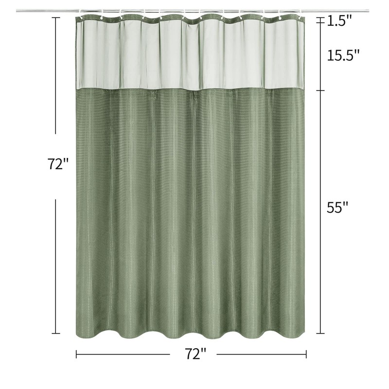 MitoVilla Green Waffle Shower Curtain Set with Snap-in Liner, Modern
