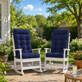 Aoodor 18" x 47" Tufted Segmented Rocking Outdoor Chair Cushion, Water Resistant & Fade Resistant Polyester High Back Patio Adirondack Chair Cushion with Straps, Set of 2, Dark Blue