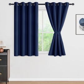 DWCN 100% Blackout Curtains 45 Inches Long with Black Liner, Thermal Insulated Privacy Protection Noise Blocking Window Drapes with Tiebacks for Small Window Navy Blue, 52 x 45 Inches, 2 Panels