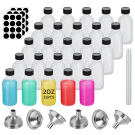 REUJIHXY Clear Frosted 2 oz Glass Boston Bottles with Black Poly Cone Cap, 60ML Round Glass Bottle for Essential Oil, Perfume and Liquid Boston Round Bottles - UV Rays Protection (12)