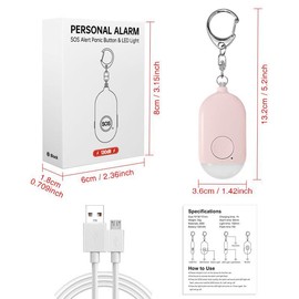 Rechargeable Personal Alarm, 130dB Loud Safety Alarm with LED Light, Emergency SOS Personal Alarm for Women Elderly, Self Defense Keychain - Color: Black, Specification: 1PC