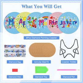 GHHKUD 6Pcs Month Diamond Painting Coasters, DIY Life Coasters Diamond Art Coasters Kits for Adults, Full Drill 5D Diamond Painting Coasters with Holder Cork Pad for Home(January - June)