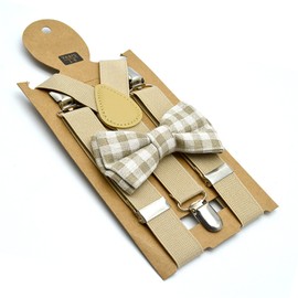 SUNTRADE Kids Clip-on Suspenders Elastic Y-Shape Adjustable and Bow Tie Set for Christmas Party Costume Dress (Champagne)