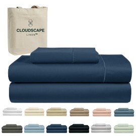CLOUDSCAPE LINEN 100% Egyptian Cotton Sheets Twin Size, 3 Pieces Luxury Bedding Set, 1000 Thread Count Egyptian Cotton, Silky Soft, Breathable and Durable, Deep Pockets up to 15, Dark Denim