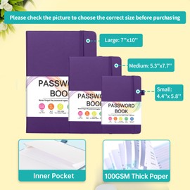 Password Book with Alphabetical Tabs, Password Keeper Book with Color Pages, Password Notebook Organizer for Website Logins, Gifts for Home and Work, 5.3" X 7.7", Purple