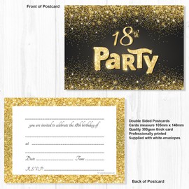 Olivia Samuel 20 x Black and Gold Effect 18th Birthday Party Invitations from Ready to Write with Envelopes