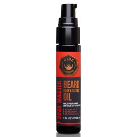 GIBS GROOMING Aceite Bush Master para barba, cabello y tatuaje, todo natural con aroma a nuez moscada, cuero, vainilla y almizcle, suaviza y fortalece el crecimiento de la barba, hidrata la piel