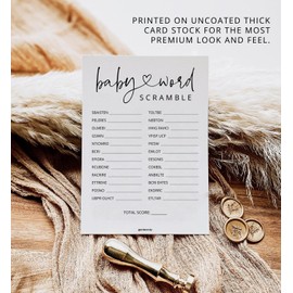 GardenCity 50 Baby Shower Word Scramble Game Cards, Fun Baby Shower Games for Boy or Girl, Gender Neutral - Minimalist