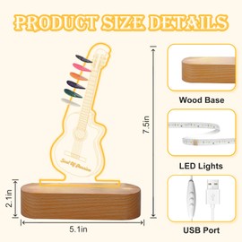 Light Up Guitar Pick Holder, 7 Colors Acrylic Electric Guitar Headstock Shaped Pick Holder Base for Picks Storage and Display, Guitar Accessories Gift for Guitar Players Guitarists