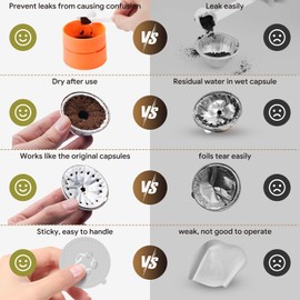 HAILASRE Reusable Vertuo Capsule Refill Kit for NS Vertuo Pods with 100 Pcs Aluminum Foil Seal Lids 62mm,Capsule Holder, Brush & Scoop fit Vertuo POP/Next Reusable Vertuoline Pod Aluminum