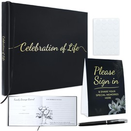 Funeral Memory Book Set, Leather Hardcover Book of Condolences Memory Book with Pen, Table Sign & Photo Tape, Remembrance Condolence Book for Funerals, Memorial Services, and Celebration of Life Event