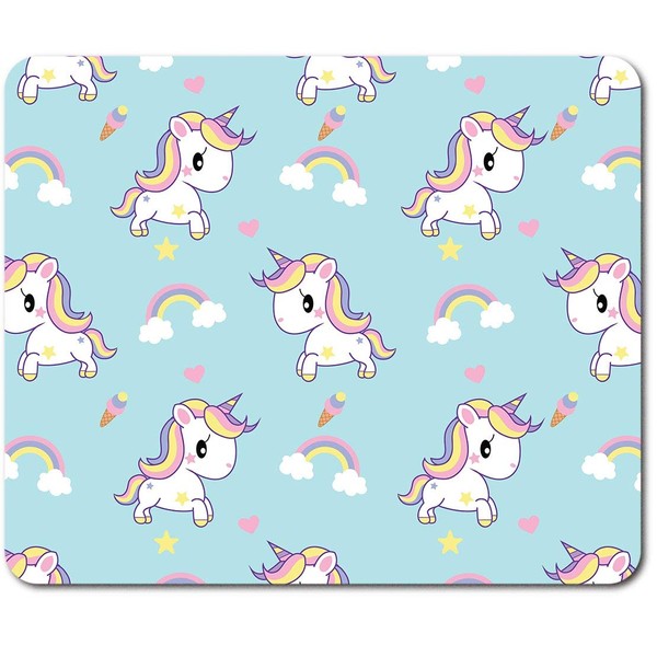 Rectangle Mouse Mat - Cartoon Unicorn Horses Girls Kids Rainbow
