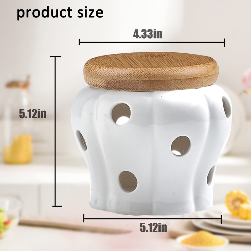 MEKBOK Garlic Keeper,Garlic Keeper for Counter,White Ventilated Garlic Container,Ceramic Garlic