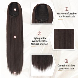 Sofeiyan Ponytail Hairpiece Hair Extension with Drawstring 70 cm Long Straight Braid Ponytail Natural Soft Hair Extension Synthetic Ponytail Extension for Women, Darkest Brown