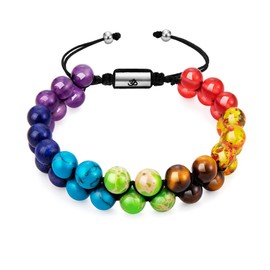 murtoo Bead Chakra Bracelets for Men and Women, Double-layered Healing Yoga Crystals Beaded Bracelet, Natural Stone Mens Bracelet for Meditation, Relax Anxiety (Colorful-OM&8mm)