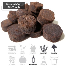 Mamoul Oud Silk Touch 80g Incense | Use with Charcoal Bricks or Oud Electric Burner (بخور) | Meditation Decor & Stress Relief Arabian Home Fragrance | Incense Tablets for Car (Disk Form) | Eid Gifts