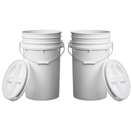 Letica 7 Gallon Large Bucket Pail Container with Gamma Seal Lid, Food Grade BPA Free HDPE, White, 2 Pack
