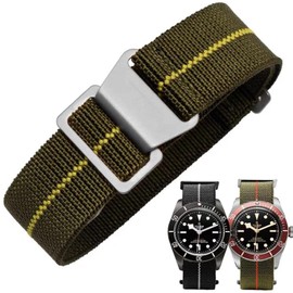 Danxancy French Troops Paratrooper Watchband,Military Elastic Nylon Watch Strap with Hook-and-Loop for Men Women Silver & Black Buckle 18/20/22mm