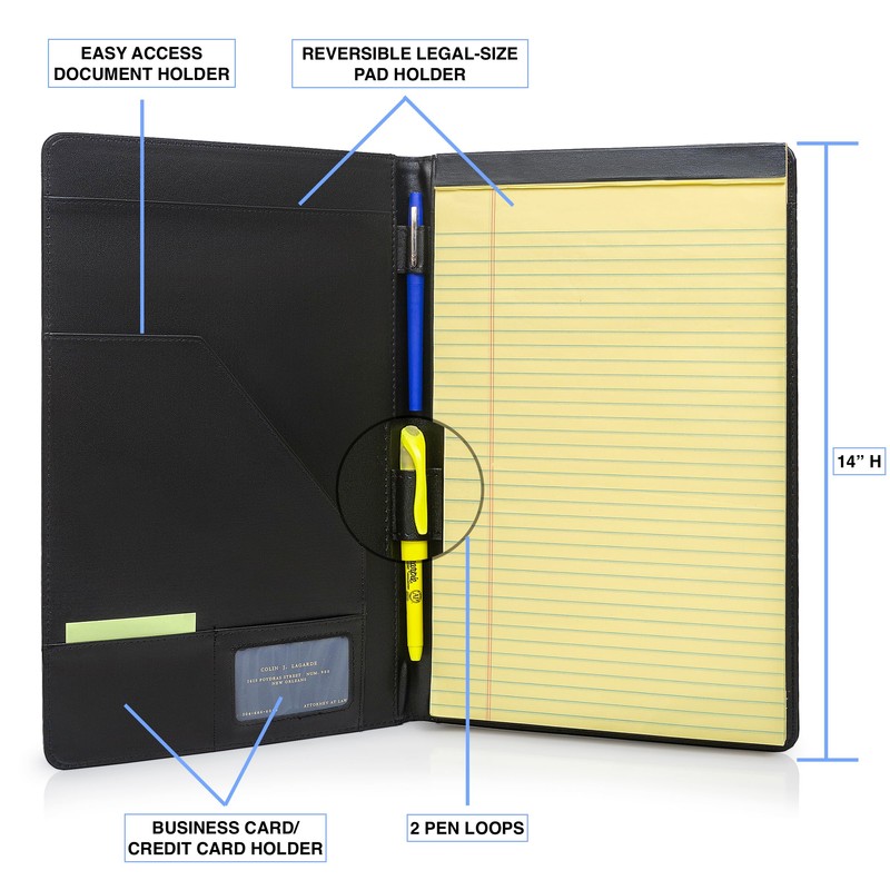Legal Size Padfolio, 8.5 x 14 Inch Portfolio Folder for