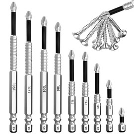 9 Teiliger Hochmagnetischer Schraubendreher-Bohrer-Bit-Satz, High-Magnetic Screwdriver Drill Bit Set, Präzise Phillips-Bits für Elektrobohrer und Akkuschrauber(25/50/65/70/75/90/100/120/150 mm)