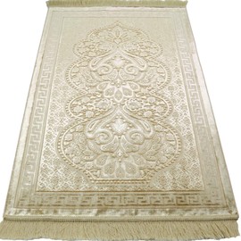Modefa - Alfombra de terciopelo islámico con cuentas de oración turca Janamaz Sajadah floral de lujo cachemira (amarillo dorado)