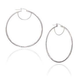 HUG A HOOP - 925 Sterling Silver Textured Hoop Earrings, Round Thin 2mm Click-Top Hoops 12mm-70mm, Metal, Cubic Zirconia