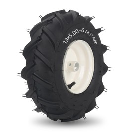 GICOOL 13x5.00-6" Tiller Tire and Wheel, 【1" Axle Size】, 3-1/8" Centered Hub, 13x5-6 Tubeless Agriculture Super Lug Tractor & Trencher Tire Replacement, 1 Pack