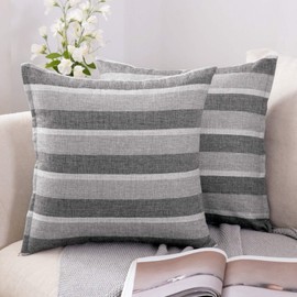 MIULEE Faux Linen Stripe Square Throw Pillow Cover Cushion Cover Home for Sofa Chair Couch/Bedroom Decorative Pillowcase 24x24 inch/60x60cm,Set of 2 Light Grey