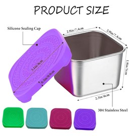 Stainless Steel Condiment Cup Dipping Sauce Cups Container, 2Pcs Square Small Stainless Steel Snack Containers with Lids,Salad Dressing Container Small Condiment Containers with Lids (Purple+Blue)