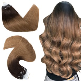 Hairro Microlink Hair Extensions Human Hair Micro Loop Bead In Hair Ombre Pre Bonded Cold Fusion Remy Loop Hair For Women 20 Inch 50g 50 Strands #2T6 Dark Brown to Light Brown