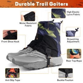 Low Gaiters, Running Gaiters, Sandproof Leg Trail Gaiters, Waterproof Hiking Gaiters for Snow, Trail Running, Hiking, Hunting, Skiing, Mountain Climbing (Green)