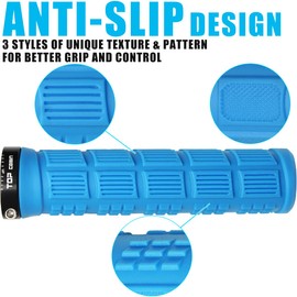 TOPCABIN Bike Grips Double Lock on Locking Bicycle Handlebar Grips Rubber Grips Cycle Bicycle Mountain Bike BMX Floding((Aluminum lock plug + Rubber Grips) Blue 1 Pair)