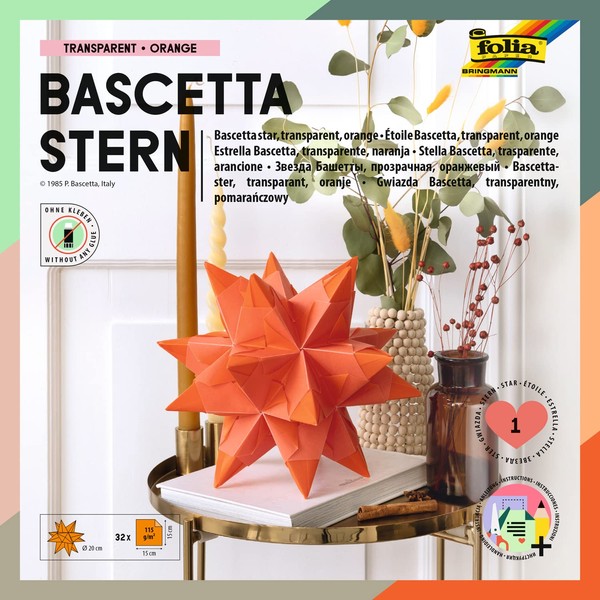 folia - Craft Set Bascetta Star, Transparent White, Finished Size of the Paper Star, With Detailed Instructions (English Language Not Guaranteed) - Ideal For Timeless Decoration