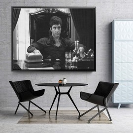 Scarface Al Pacino Movie Painting Canvas Print Art Home Decor Wall (36in x 24in Modern Black Framed)