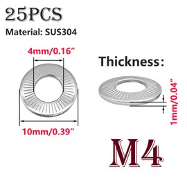 Ctyjia 25 PCS Butterfly Flat Washers, 304 Stainless Steel Gasket, Knurled Spring Washers, M4 Washers, Locking Flat Washers, for Tightening Screws, Bolts, and Nuts