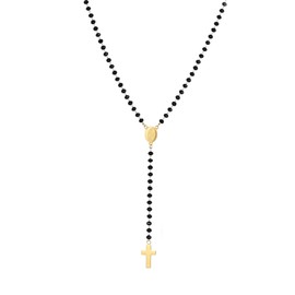 JewelryWe Rosary Bead Necklace Virgin Mary Medal Cross Crucifix Pendant Charm Stainless Steel Link Chain Necklace for Women