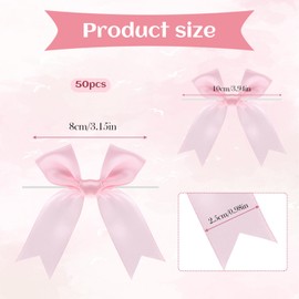 3 Inch Twist Tie Bows, 50 PCS Pink Satin Ribbon Bows, Satin Bows for Gift Wrapping Tied Ribbon Bow, Bakery Candy Bags and Package Decorating Ribbon Bow for Baby Shower Craft Birthday Party Wedding