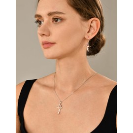 YL Cross Necklace 925 Sterling Silver Flower Rose Crucifix Pendant Created Amethyst Criss Jewelry for Women